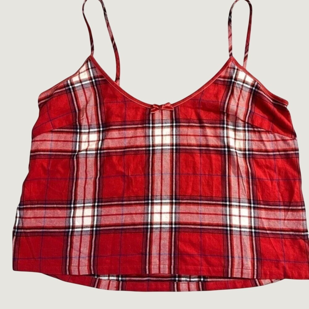Colsie Red Plaid Cropped Camisole Lounge Tank Top Womens Small NWT Sleepwear